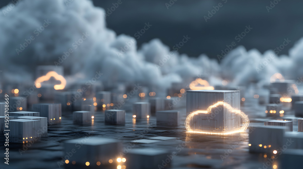 Poster a digital metropolis represents cloud computing and decentralized network architecture conceptually