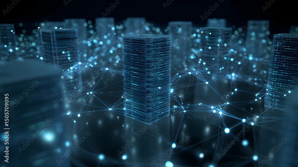 Poster digital city network representing modern technology and global connection in a futuristic environmen