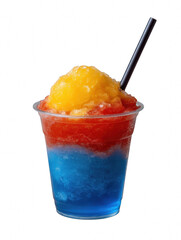 A brightly colored drink with a straw presenting a refreshing slush ice in a clear cup captured in high fidelity for a vibrant appearance Transparent background PNG
