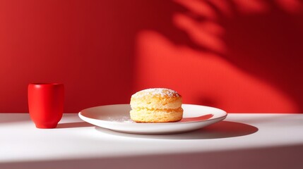 delicious buttermilk biscuit on a white plate with red background
