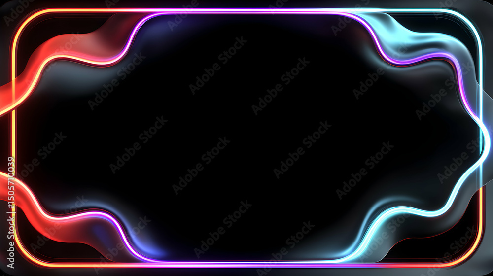 Poster abstract glowing neon frame with fluid design elements against a dark background creates modern styl