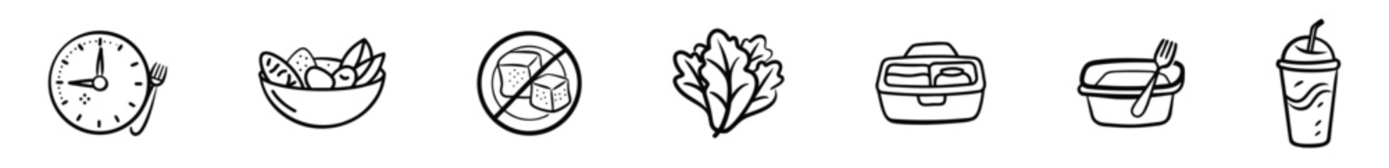 Healthy Eating and Nutrition Doodles &ndash; Food, Diet, Lifestyle Icons

