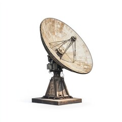 Old, weathered satellite dish against white
