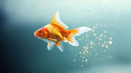 Fototapeta premium Golden Fish Soaring Amidst Sparkles, Symbolizing Growth and Success
