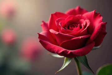 Close-up of red Valentine's Day rose with arrow piercing through the center of the flower, love symbol, arrow