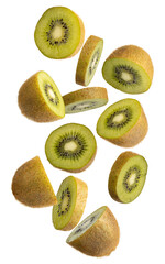 Set of kiwi slices isolated on transparent background