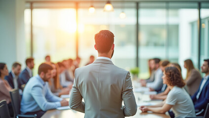 businessman back view at a meeting with colleagues in the office