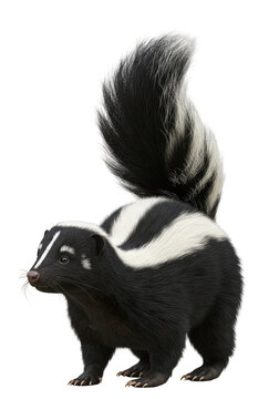 Isolated Striped Skunk Animal Black and White Furry Wild Nature PNG