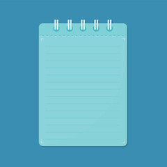 light blue note paper. school supplies on blue background. study equipment. vector illustration