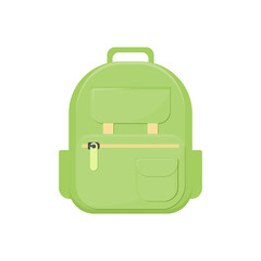 light green backpack on white background. school supplies. student bag. vector illustration