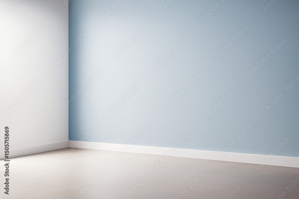 Poster minimalist empty interior corner with soft natural light and clean blue wall for modern design backg