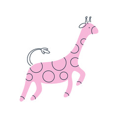 Adorable minimalist pink giraffe, abstract safari animal