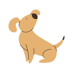 Cute playful golden dog, minimalist cartoon illustration