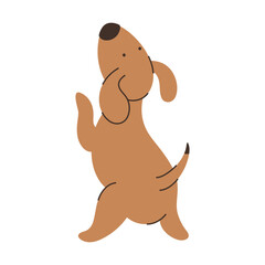 Cute playful brown puppy, minimalist cartoon illustration
