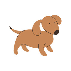 Fototapeta premium Cute playful brown dog, simple cartoon illustration