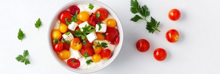 Baked Feta Dip with Tomatoes and Herbs Recipe - A vibrant and healthy Mediterranean-inspired dip featuring baked feta, juicy tomatoes, fresh herbs, and a creamy base. Perfect appetizer, side dish