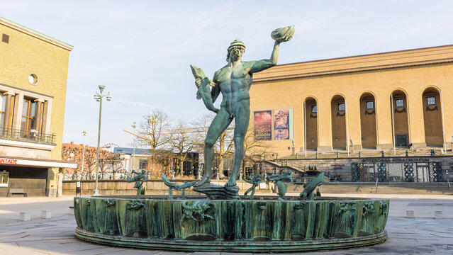 Gothenburg / Sweden, Mar 24, 2025: Poseidon statue by Carl Milles at G&ouml;taplatsen