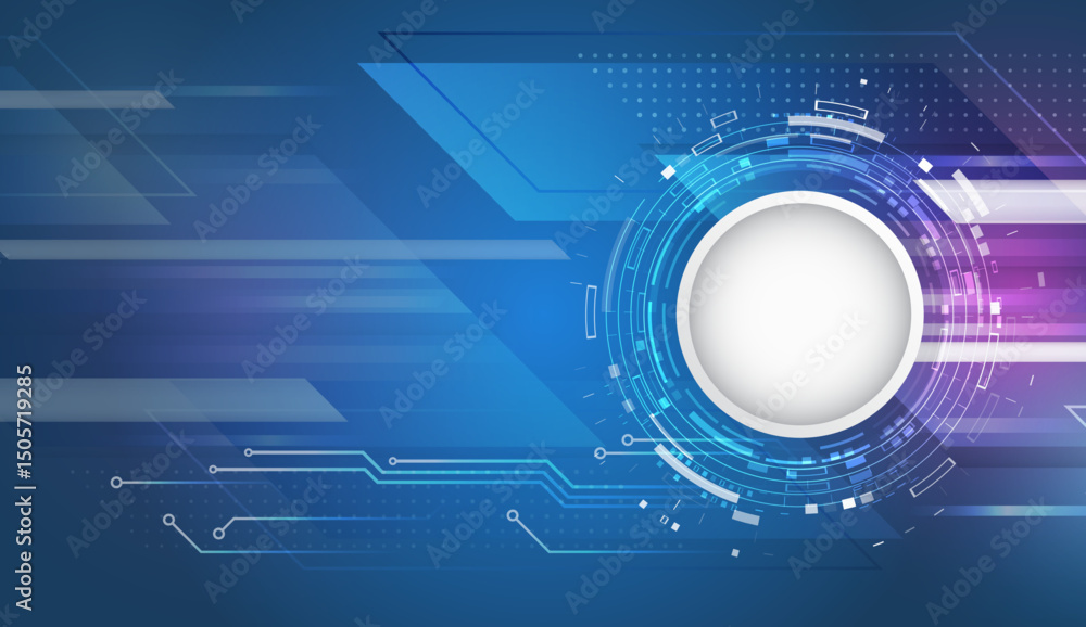 Poster modern tech background with circle element, circuit lines and light effects. abstract design for dig