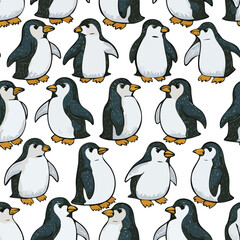 Obraz premium Adélie Penguin Vector Illustration with Seamless Pattern Design