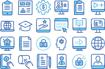 Flat Line E-Learning & Education Icons – Minimal Blue Style