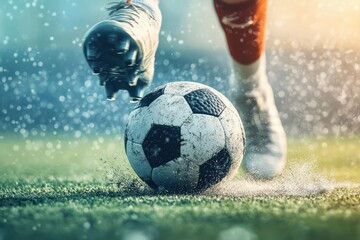 Football player kicking ball with focused action