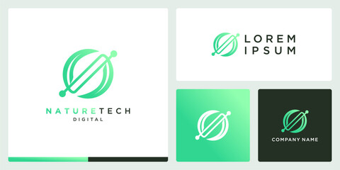 Nature tech planet logo design template