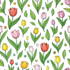 Obraz premium Tulip Vector Illustration with Seamless Pattern Design