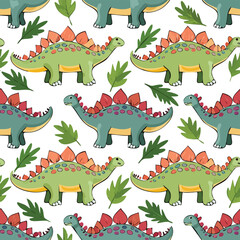 Obraz premium Stegosaurus Vector Illustration with Seamless Pattern Design