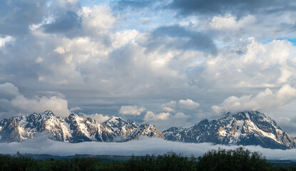 Inversion Clouds at dawn in the Teton Mountains, Grand Teton National Park, Wyoming, USA