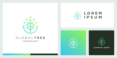 Naklejka premium Digital tree logo design global