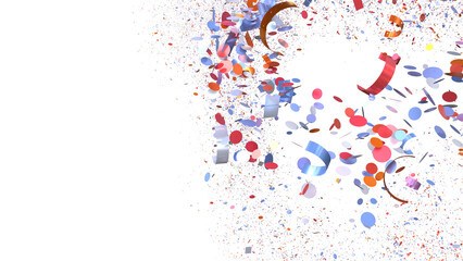 Vibrant confetti explosion on white background. Perfect for celebration, party, or festive designs. Download now!