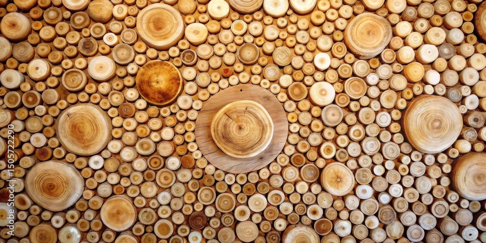 Poster a captivating wall art piece featuring a mesmerizing array of intricately patterned wooden slices, c