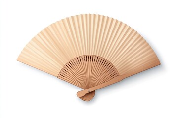 Beige paper fan, open, on white