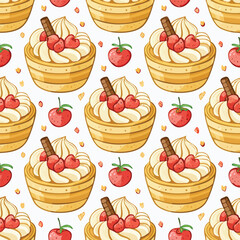 Banana Split Vector Illustration with Seamless Pattern Design