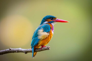 Obraz premium Vibrant Kingfisher Perched on a Tree Branch, Displaying Its Striking Blue and Orange Plumage in a Serene Natural Setting, Vibrant Wallpaper