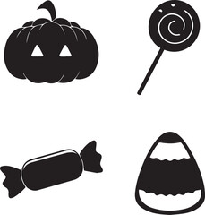 black halloween candy vector illustration set, halloween vector icon, halloween logo silhouette vector isolated on white background