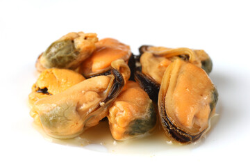 Fresh mussels served on a white plate ready for a delicious seafood meal