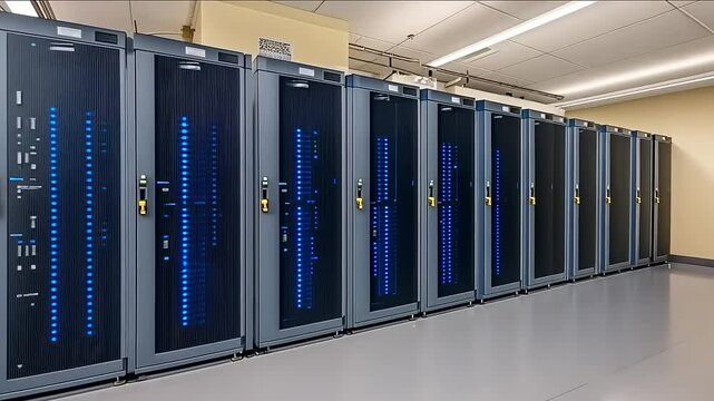 Server Room Array Showcasing Data Center Infrastructure and Connectivity Solutions