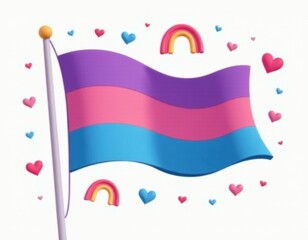 Fototapeta premium 3D Render of Bisexual Pride Flag with Hearts and Rainbows