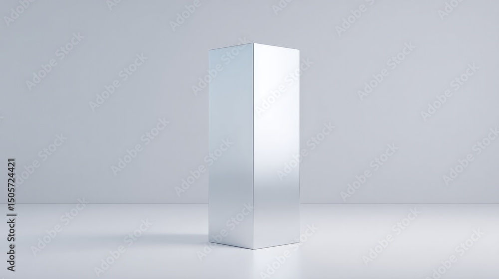 Poster minimalistic podium with mirror-like surface stands in empty space