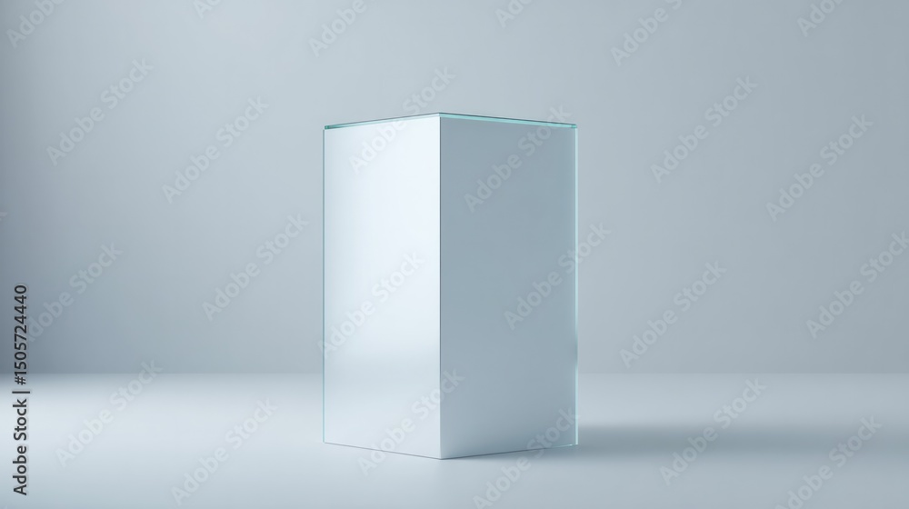 Poster minimalistic podium with mirror-like surface stands in empty space