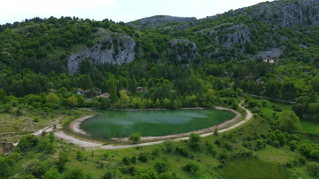 Aerial view of landascape of Lago Mandria del Conte in the Madonie mountains Sicily