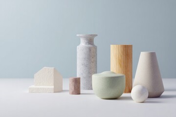 array of carefully placed minimalistic objects symbolizing diversity on clean surface with ample copy space