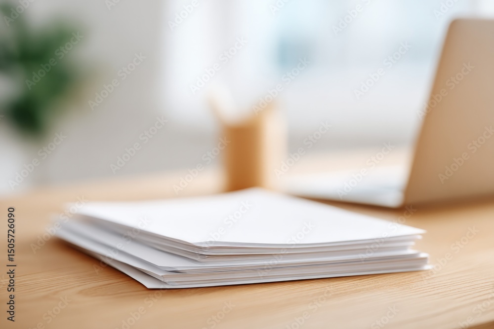 Aufkleber capture clean and minimalistic scene of well-organized project manager desk with scattered documents
