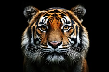 Fototapeta premium Tiger Face Close-Up on Black Background