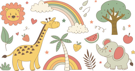 cute hand drawn doodle vector set,a seamless vector doodle illustration in black and white. love, Natural , firework, cloud, weather, rainbow, snow, heart and creative design vector collection.