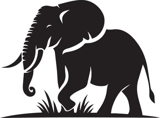 Black vector illustration of a wild elephant silhouette, perfect for animal and nature-themed designs
