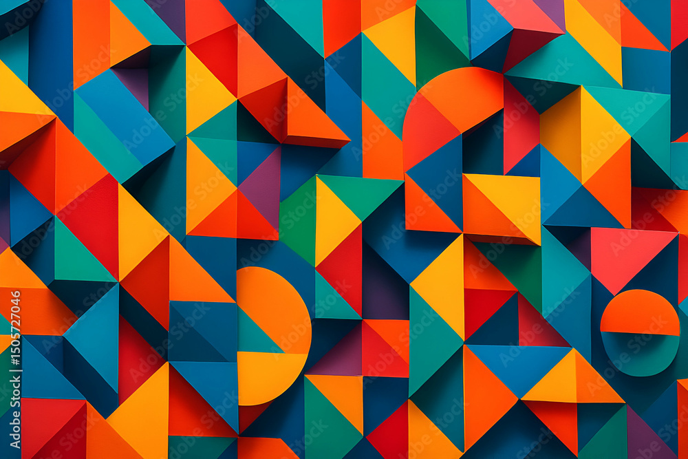 Poster vibrant geometric shapes come together in a stunning display of color and form, creating an eye-catc