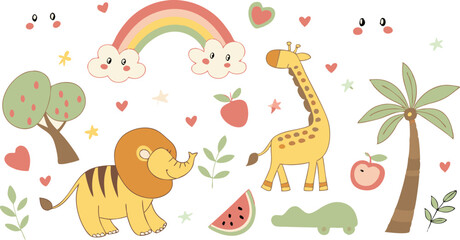 cute hand drawn doodle vector set,a seamless vector doodle illustration in black and white. love, Natural , firework, cloud, weather, rainbow, snow, heart and creative design vector collection.