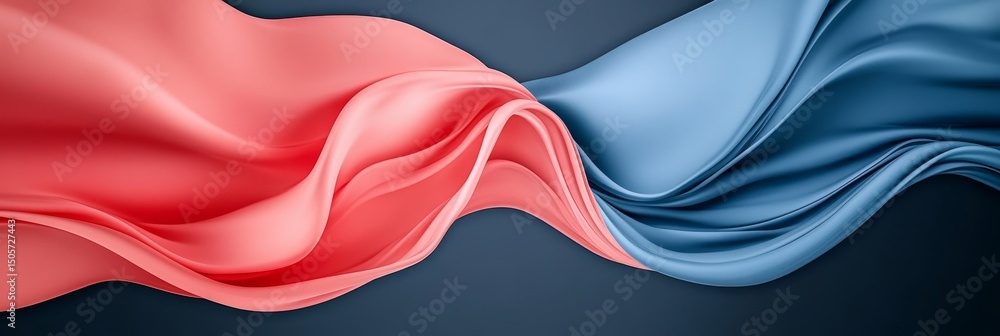 Poster flowing fabric abstract - abstract of coral and blue fabric flowing, creating a dynamic and elegant 